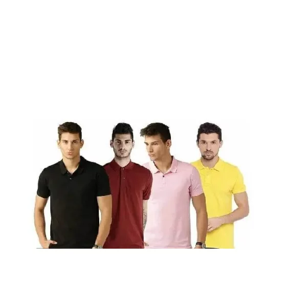 Men's Poly Cotton Solid Half Sleeve Polo T-Shirt (Pack of 4)