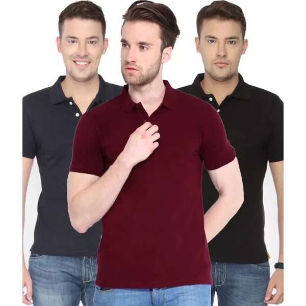 Men's Poly Cotton Solid Half Sleeves Polo T-shirt (Pack of 3)