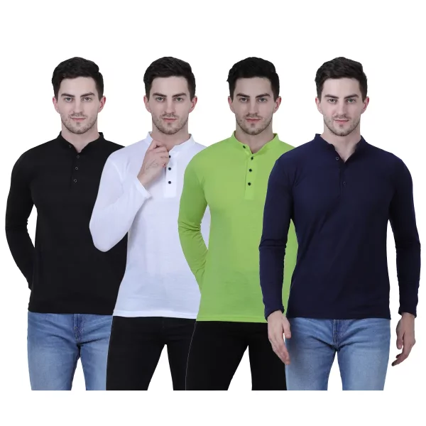 Cotton Blend Full Sleeves Trendy T-shirt For Men's (Pack of 4)