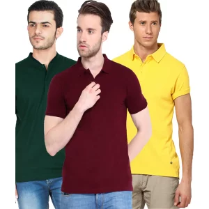 Men's Poly Cotton Solid Half Sleeves Polo T-shirt (Pack of 3)