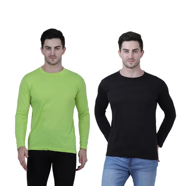 Cotton Solid Round Neck Full Sleeves T-shirt For Men's (Pack of 2)