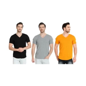 Men's Cotton Blend Solid Half Sleeves Stylish Neck T-Shirt Pack Of 3