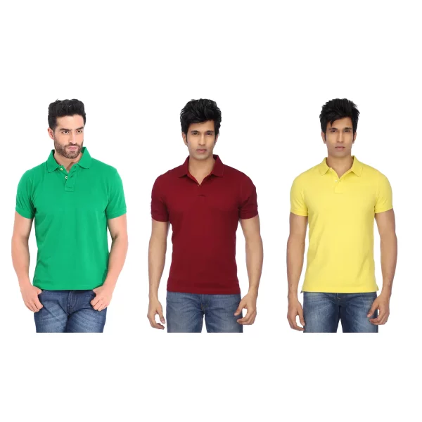 Men's Poly Cotton Solid Half Sleeves Polo T-shirt (Pack of 3)