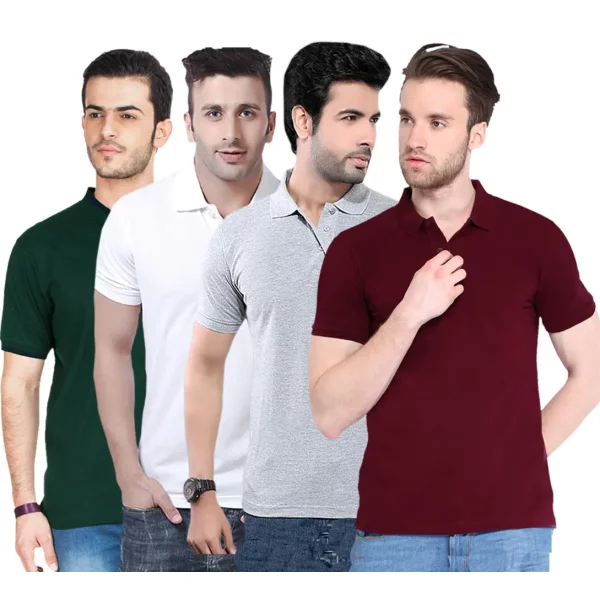 Men's Poly Cotton Solid Half Sleeves Polo T-shirt (Pack of 4)