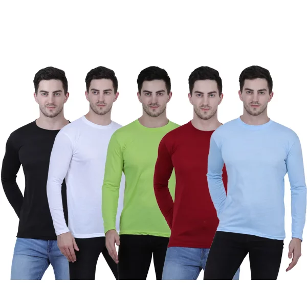 Cotton Full Sleeves Stylish T-shirt For Men's (Pack of 5)