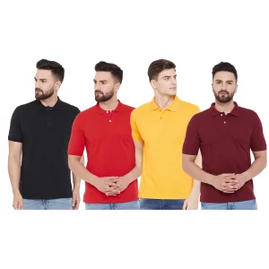 Men's Cotton Blend Solid Half Sleeves Polo T-Shirt Pack Of 4