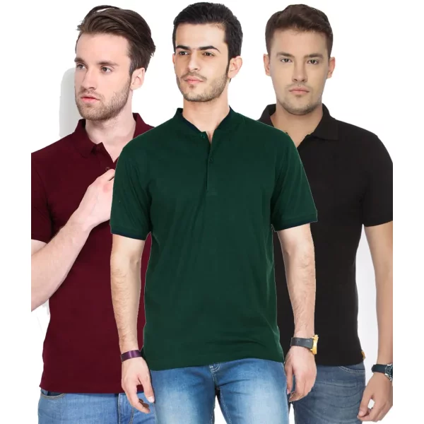 Men's Poly Cotton Solid Half Sleeves  Polo T-shirt (Pack of 3)