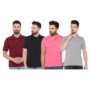 Men's Cotton Blend Solid Half Sleeves Polo Neck T-Shirt (Pack of 4)