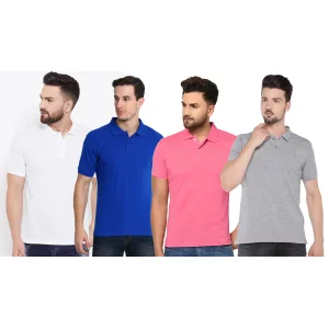 Men's Cotton Blend Solid Half Sleeves Polo Neck T-Shirt (Pack of 4)