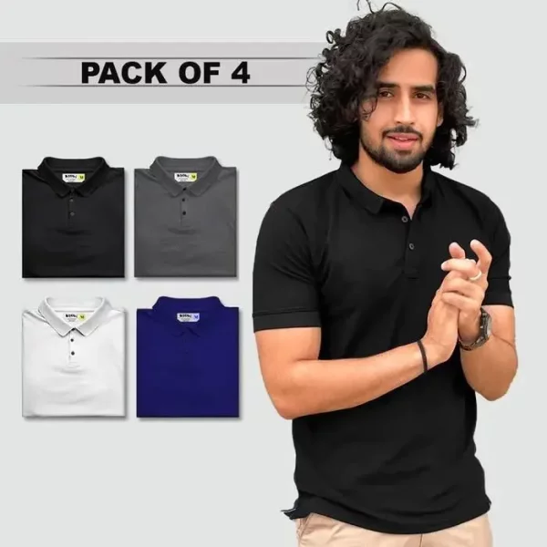 Men's Poly Matte Solid Half Sleeves Men Polo T-Shirt Pack Of 4