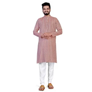 Men's Woven Design Khadi Silk Straight Kurta 